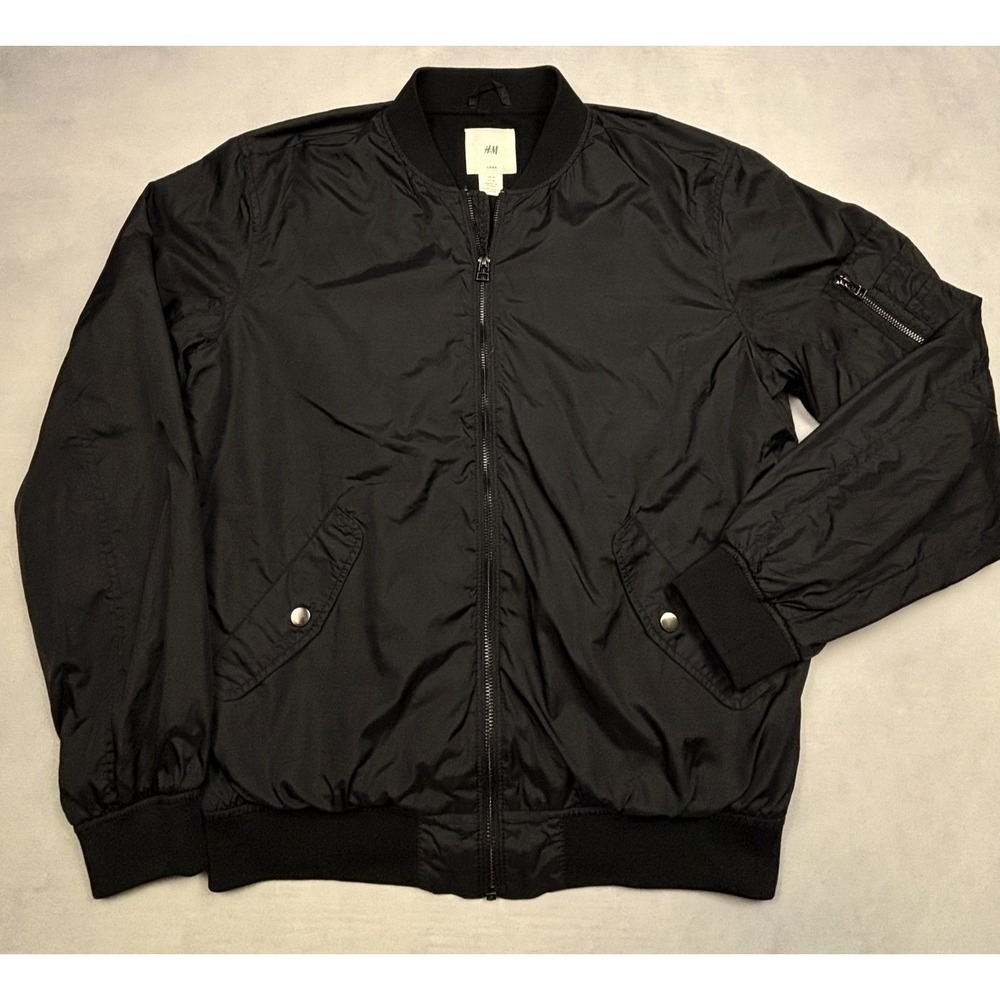 H&M LOGG Bomber Jacket Mens Medium Black Full Zip MA-1 Flight Style M